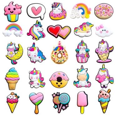 Imagem de Conjunto de 25 peças de berloques de sapato rosa acessórios sobremesa arco-íris unicórnio acessórios decoração de sapatos, rosa, One Size