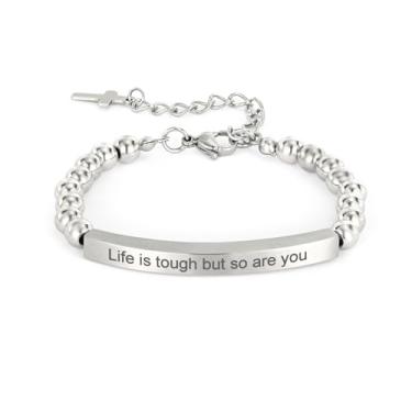 Imagem de cusurlove Pulseira cristã inspiradora para mulheres, joia de cruz de contas de aço inoxidável com versículo da Bíblia, presente de fé religiosa para mãe, filha, irmã, amiga, One Size, Aço inoxidável