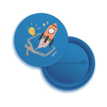 Imagem de Broches com Design de Foguete e Livro, Tema Educacional e Inovação, Branco, Pack com 10 Unidades (50, Azul)