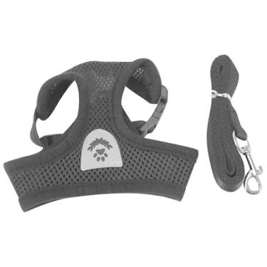 Imagem de Peitoral para cães de malha ajustável com trela, design acolchoado macio para caminhada confortável, preto M