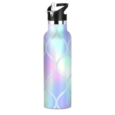 Imagem de Garrafa de água pastel de malha macia para adolescentes e crianças, garrafas de água isoladas à prova de vazamento, copos infantis de aço inoxidável com tampa de canudo para bebidas quentes ou frias