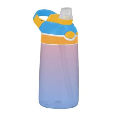 Imagem de Garrafa de água infantil gradiente azul rosa coral 473 ml Tritan reutilizável esportiva com tampa de canudo 473 ml copo infantil portátil à prova de vazamento, alça de transporte