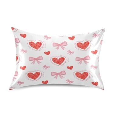 Imagem de Blueangle Fronha de cetim refrescante para cabelo e pele, capa de travesseiro de dia dos namorados com laços rosa, tamanho padrão 51 x 66 cm com fecho de envelope (114)