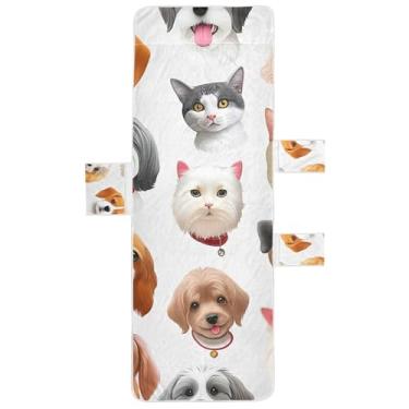 Imagem de Capa de toalha de espreguiçadeira com estampa de sorriso de cachorro e gato brincalhão toalhas de praia de piscina com bolsos espreguiçadeira de perseguição de pátio 215 x 76 cm