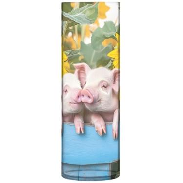 Imagem de Girassol de porco fofo engraçado vaso alto de plástico cilíndrico vasos de flores para centros de mesa decoração estética floral exclusiva, 30 cm x 9,9 cm