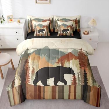 Imagem de Erosebridal Jogo de edredom rústico com urso, 7 peças, animais selvagens, casa de fazenda, reversível, caça, floresta, respirável, leve