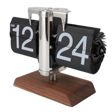 Imagem de GOWENIC Relógio Automático Vintage retrô Flip, Relógio de Mesa Com Grande Número para Sala de Estar, Escritório, Aço Inoxidável, Madeira de Nogueira Preta, 8.1 X 6,3 Polegadas