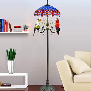 Imagem de Luminária de chão Tiffany [5 lâmpadas][45,7 cm L x 165 cm A] Decoração de Natal para casa, estilo antigo, com libélulas e papagaios em vitral, luminária de leitura para sala de estar e quart