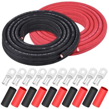 Imagem de Cabo de bateria calibre 1/0, fio de solda de cobre vermelho iGreely 1/0 AWG 30 pés preto + 8 m para gerador de automóveis solar marítimo, 5 peças de 5/40.6 cm e 5 peças de conector terminal de cobre