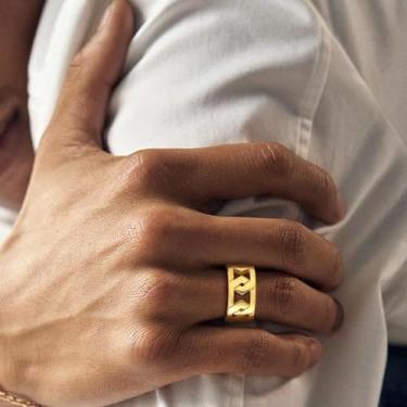 Imagem de Anel giratório masculino de aço inoxidável dourado, 08, Aço inoxidável, Sem pedra preciosa