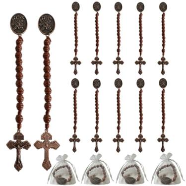 Imagem de Bovemee Rosário de bolso para medalha de São Bento, contas de madeira marrom católica com medalha de san benitol e crucifixo, 23 cm, 9 Inch, Madeira, Sem Pedra Preciosa