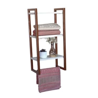 Imagem de Porta Shampoo para Banheiro，Prateleira de Parede Para Banheiro de Metalon com Pintura Eletrostática e MDF Amadeirado(RoseGold e Branco)