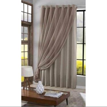 Imagem de Cortina Blackout Bloqueia Luz Solar Total - Proteção para Móveis e Sono Profundo, Medida Pronta para Quarto e Sala(Marrom claro voil liso)