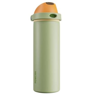 Imagem de POWCAN Garrafa de água esportiva de metal de 510 g: bico de botão de pressão 2 em 1 e canudo de deslizamento rápido, à prova de vazamento, frio 24 horas, serve para suporte de copo de carro, garrafa