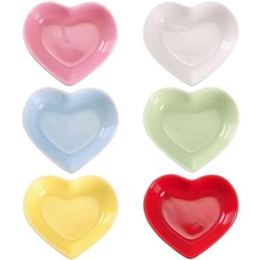 Imagem de DBZQSCW Prato de molho de soja em forma de coração, tigelas de cerâmica para sushi para jantar romântico, dia dos namorados, aniversário, presente de casal, cozinha e churrasco (conjunto de 6)