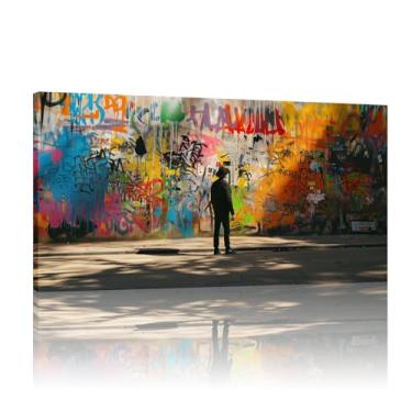 Imagem de Arte de parede em tela engraçada, arte Banksy, impressão de graffiti, tela de rua de graffiti Banksy, arte de parede, mural de Banksy - (40 x 80 cm) 16 x 32 polegadas sem moldura