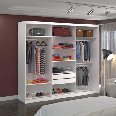 Imagem de Guarda Roupa Casal Espelhado 3 Portas De Correr 2 Gavetas Mdf Mm7320e3 Siena Móveis Branco
