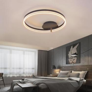 Imagem de Luminária de teto LED moderna para sala de jantar, 120W, dimerizável, embutida, com controle remoto, 3 anéis, em acrílico marrom, lustre LED para sala de estar, quarto e cozinha (60c)