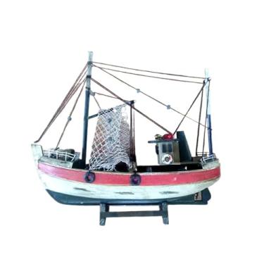 Imagem de shuicui Ornamentos mediterrâneos de madeira à vela para decoração de mesa para casa para modelo de barco de pesca de 30 cm (branco)