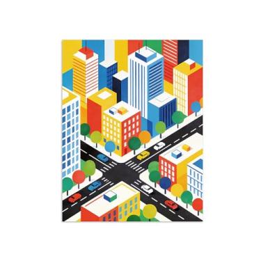 Imagem de Pôster paisagem - Prédios City Street - Impressões em Tela - Imagem Moderna Natureza para Sala de Estar Decoração 80x105cm Sem Moldura