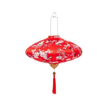 Imagem de Lanterna decorativa de seda com estampa floral retrô asiática tradicional chinesa japonesa lanterna de pano vietnamita lâmpada externa para jardim, quintal, feriado, Natal, casamento