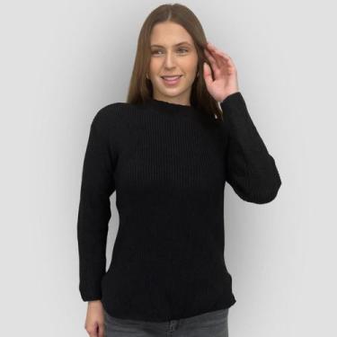 Imagem de Blusa Feminina Tricô Manga Longa Crochê Macia Look Moderno Inverno Cas