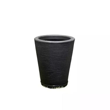 Imagem de Vaso para Planta Decorativo Cone Redondo Escovado Luxo Moderno com Prato(Preto)