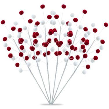 Imagem de 6 peças de decorações de Natal pastel e palitos de Natal de feltro e sprays de árvore de Natal faça você mesmo, enchimento e decoração festiva de árvore (vermelho e branco)