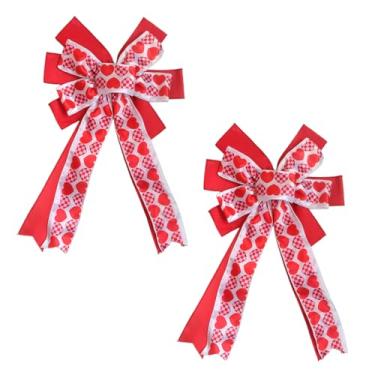 Imagem de TEMPUS 2 peças de arco de enfeite de árvore dos namorados, fita de gorgorão de laço duplo com coração vermelho para grinalda de dia dos namorados, casamento, festa, parede, casa, porta da frente