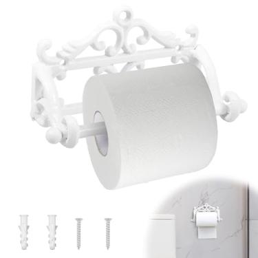 Imagem de UKQRRTC Suporte de papel higiênico, suporte de rolo de papel higiênico retrô europeu, material de ferro fundido sólido, fácil de instalar e usar, suporte de parede para banheiro, banheiro, cozinha
