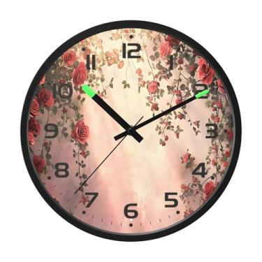 Imagem de SEHANY Relógio de parede de rosas para dia dos namorados, silencioso, sem tique-taque, operado por bateria, controle de som, luz noturna, relógios de parede para sala de estar, cozinha, quarto