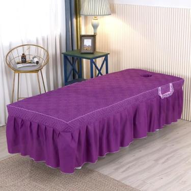 Imagem de Lençol de mesa de massagem, simples, cor sólida, acolchoado, massagem, confortável, respirável, spa, massagem, salão de beleza, salão, salão, pele, fumigação, roupa de cama de spa ajustada, roxo-2||60