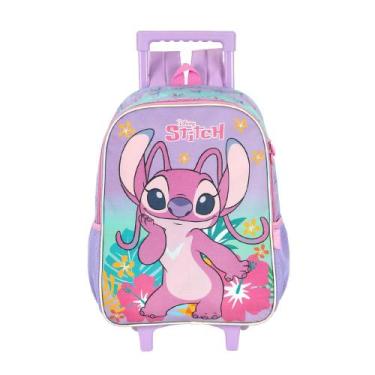 Imagem de Mochila De Rodinha Escolar Infantil Stitch e Angel Tropical Glitter Or