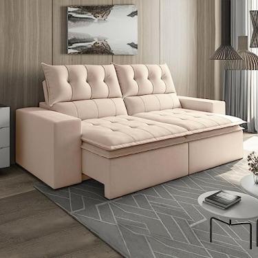 Imagem de Sofá Retrátil e Reclinável 4 Lugares Veludo M118 Martins Estofados Bege Claro