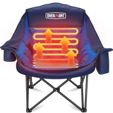 Imagem de Overmont Cadeira de acampamento superdimensionada aquecida para adultos - 3 níveis de calor assento e encosto controle separado - suporte de 181 kg, cadeira dobrável acolchoada resistente, portátil