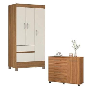 Imagem de Cômoda Flora e Guarda Roupa Solteiro Wind Amêndola Off White - Demóbile