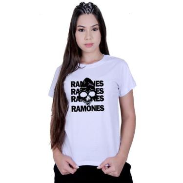 Imagem de Camiseta Baby Look Feminina Ramones Caveira World Rock, Branco, P