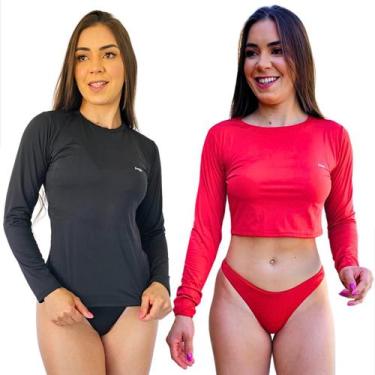 Imagem de Kit Feminino Cropped Com Camisa Proteção Solar Manga Longa Logo Reflet