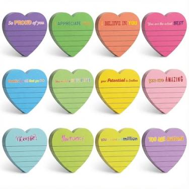 Imagem de Teling 24 peças de notas adesivas forradas em forma de coração, notas adesivas fofas, coloridas e brilhantes, blocos de notas de coração para escritório, escola, 7,5 x 7,6 cm (cores mistas, obrigado)