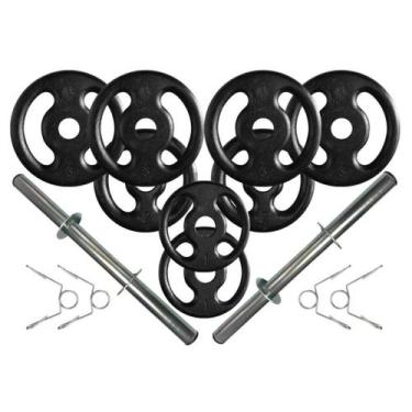 Imagem de Kit com Barras de Halteres e Anilhas de Ferro Fundido - 18 Kg - 2M