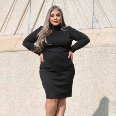 Imagem de Vestido Midi Manga Longa Inverno Canelado Do P Ao Gg - Preto Manequim 