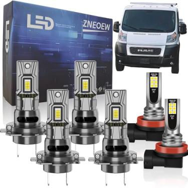 Imagem de ZNEOEW Compatível com Ram ProMaster 1500 2500 3500 (2014-2022) H7 feixe alto +H7 farol baixo +kit de lâmpadas de neblina H11; 800% de brilho 24000LM 6000k luz branca, lâmpadas interiores (pacote com 6