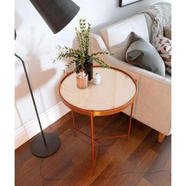Imagem de Mesa Lateral Ambiente Aqua Pequena com Vidro Off White Cobre - Imcal