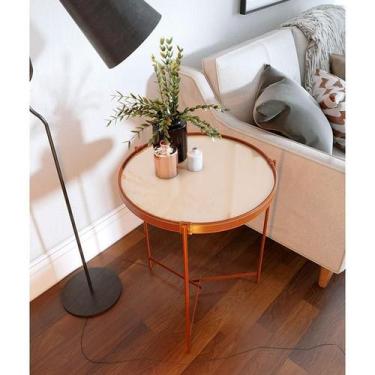 Imagem de Mesa Lateral Ambiente Aqua Pequena com Vidro Off White Cobre - Imcal