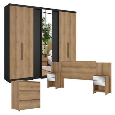 Imagem de Guarda Roupa Casal Selecto Glass 7 Portas Preto Capuccino com Cômoda G