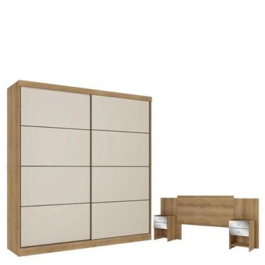 Imagem de Guarda Roupa Casal Malaga 2 Portas Capuccino Off White e Cabeceira For