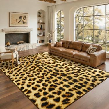 Imagem de B BENRON Tapete de leopardo premium, estampa de guepardo selvagem para sala de estar, quarto, 1,8 x 2,7 m, antiderrapante, lavável na máquina, tapetes de pele de animais para decoração de quarto de