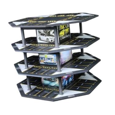Imagem de MERIGLARE Diorama de estacionamento octogonal em escala 1/64 com luzes LED, decoração de mesa, coleção decorativa simulada com 48 vagas para carros em metal, Style a
