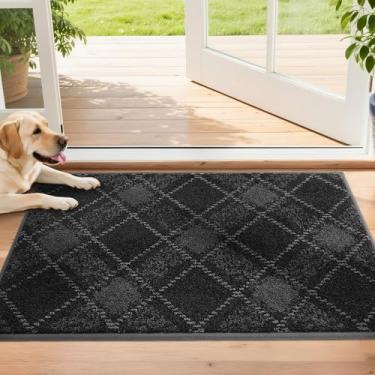 Imagem de COSY HOMEER Tapete de porta antiderrapante para entrada da porta da frente - Tapete antisujeira de perfil baixo, absorvente e lavável (51 x 81 cm, cinza)