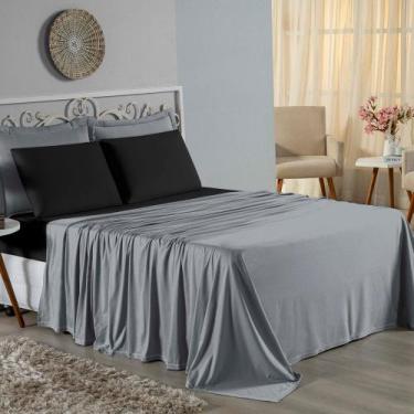 Imagem de Jogo de Cama Casal Viúva Nobre 4 Peças Malha 100% Algodão - Cinza / Pr